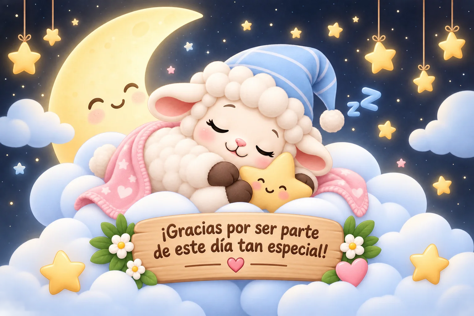 Ovejita durmiendo en nube bajo las estrellas: ¡Gracias por ser parte!